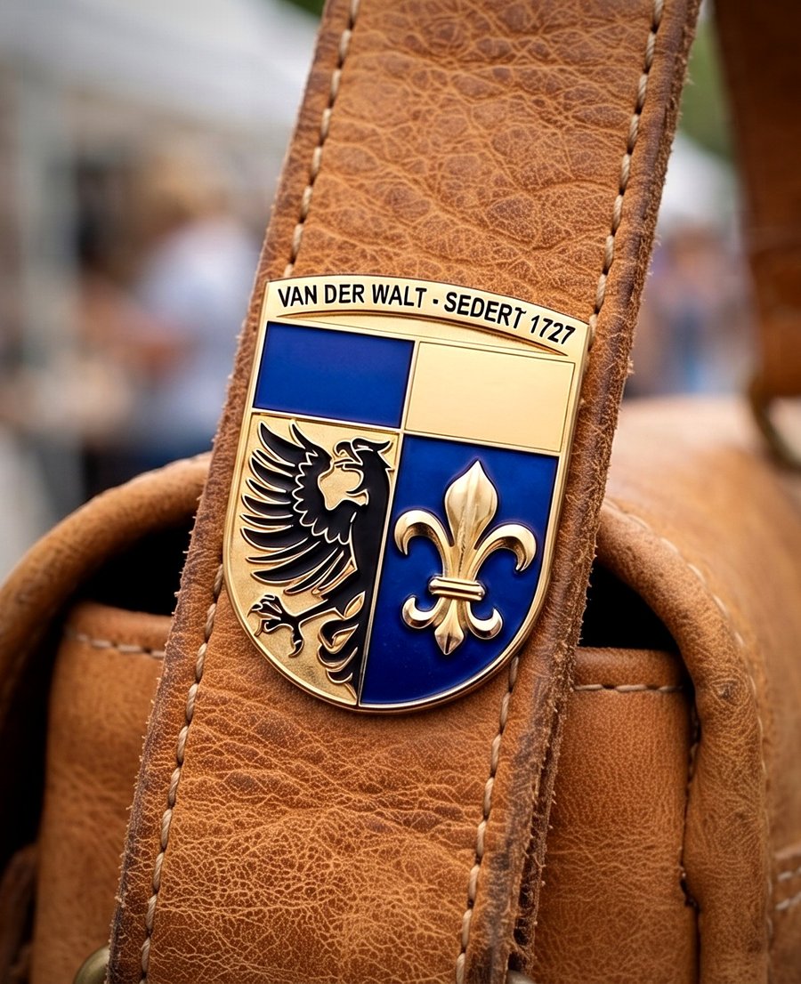 The Van der Walt pin worn on a bag strap